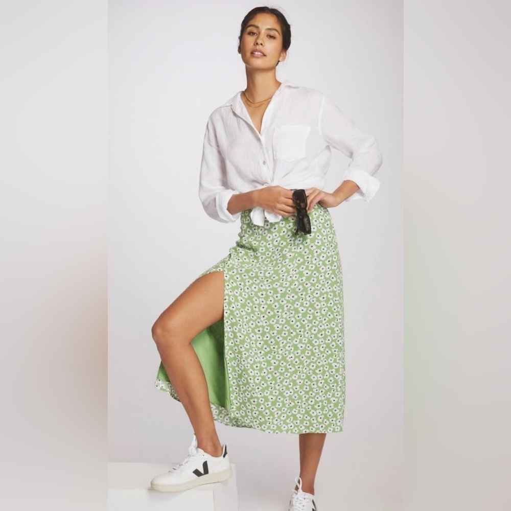 Anthropologie Maeve The Lille Side Slit Midi Skirt Size 6